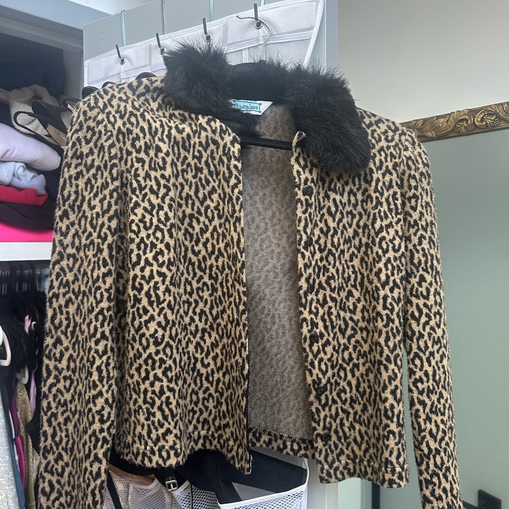Hourglass Vintage Leopard Print Faux Fur Collar Jacket